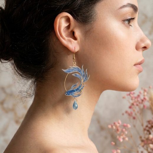 boucles d'oreilles poisson en liberty emma georgina bleu boucles d'oreilles poisson en liberty emma georgina bleu