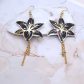 Boucles d'oreilles oiseau colibri et fleur de lys en liberty Erica noir