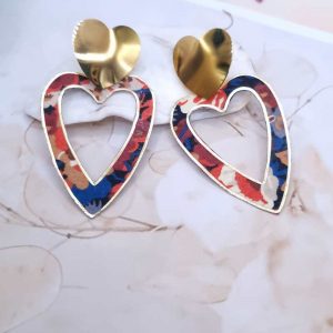 boucles d'oreilles coeurs en tissu liberty Thorpe rouille