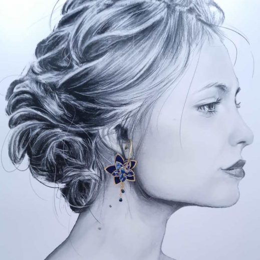 boucles d'oreilles fleur de tiare en tissu Strawberry theif majorelle boucles d'oreilles fleur de tiare en tissu Strawberry theif majorelle