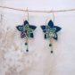 Boucles d'oreilles grandes créoles fleurs de tiaré en TISSU liberty donna leigh jade et uni bleu pétrole