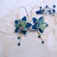 Boucles d'oreilles grandes créoles fleurs de tiaré en TISSU liberty donna leigh jade et uni bleu pétrole