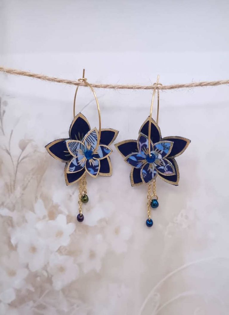 boucles d'oreilles fleur de tiare en tissu Strawberry theif majorelle