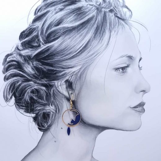 Boucles d'oreilles chats en Tissu uni bleu marine Boucles d'oreilles chats en Tissu uni bleu marine