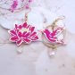 Boucles d'oreilles colibri et fleurs de lotus en TISSU uni Fuchsia