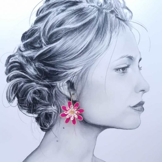 Boucles d'oreilles grandes créoles Marguerites en tissu Phoebe fuchsia Boucles d'oreilles grandes créoles Marguerites en tissu Phoebe fuchsia