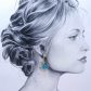 Boucles d'oreilles colibri et fleurs de lotus en TISSU uni bleu Paon