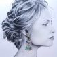 Boucles d'oreilles Lotus et grand colibri en tissu japonais Sakura bleu