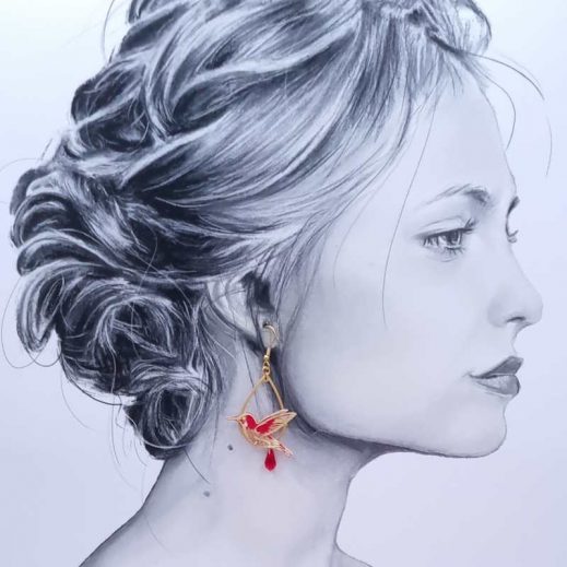 Boucles d'oreilles colibri en TISSU Sakura rouge Boucles d'oreilles colibri en TISSU Sakura rouge