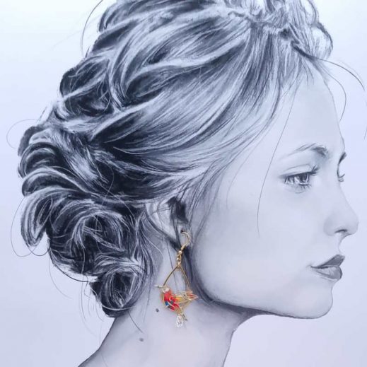 Boucles d'oreilles colibri en TISSU Margareth Annie orange et bleu Boucles d'oreilles colibri en TISSU Margareth Annie orange et bleu