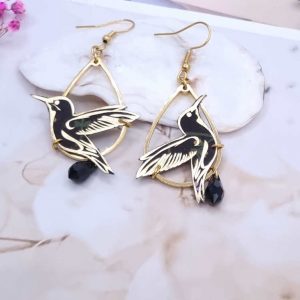 boucles d'oreilles colibri en liberty erica noir