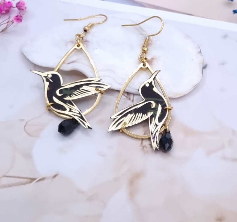 boucles d'oreilles colibri en liberty erica noir