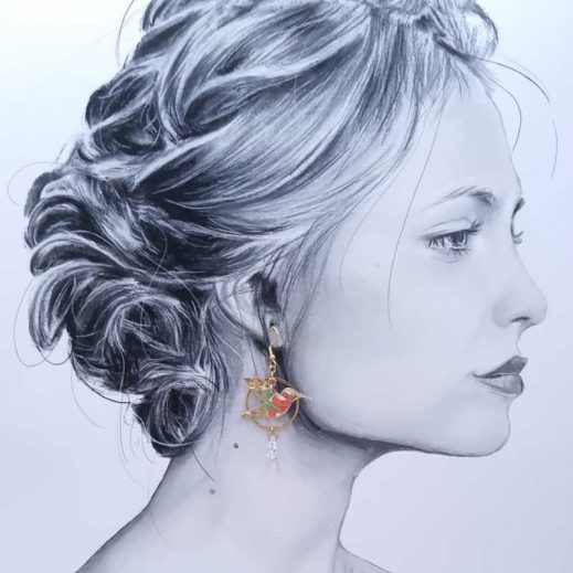 Boucles d'oreilles colibri et fleurs de lotus en TISSU Margaret Annie orange et bleu Boucles d'oreilles colibri et fleurs de lotus en TISSU Margaret Annie orange et bleu