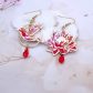 Boucles d'oreilles colibri et fleurs de lotus en TISSU Sakura rouge