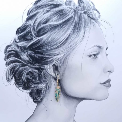 Boucles d'oreilles oiseau stylisé et plume en TISSU liberty Donna leigh Jade Boucles d'oreilles oiseau stylisé et plume en TISSU liberty Donna leigh Jade