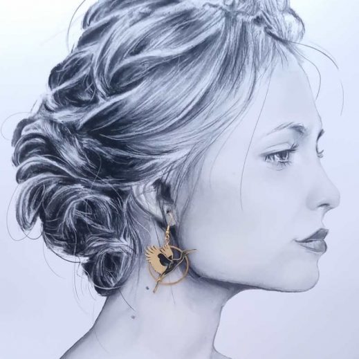 Boucles d'oreilles cigogne oiseau en TISSU liberty Erica noir Boucles d'oreilles cigogne oiseau en TISSU liberty Erica noir
