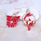 Boucles d'oreilles asymétriques poisson Carpe Koï et Gingko en Tissu uni rouge Carmin