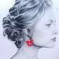Boucles d'oreilles asymétriques poisson Carpe Koï et Gingko en Tissu uni rouge Carmin