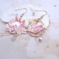 Boucles d'oreilles colibri et fleurs de lotus en TISSU Mitsi valéria rose