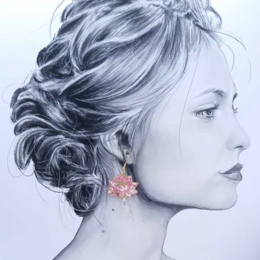Boucles d'oreilles colibri et fleurs de lotus en TISSU Mitsi valéria rose Boucles d'oreilles colibri et fleurs de lotus en TISSU Mitsi valéria rose