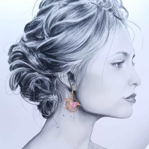 Boucles d'oreilles colibri et fleurs de lotus en TISSU Mitsi valéria rose Boucles d'oreilles colibri et fleurs de lotus en TISSU Mitsi valéria rose