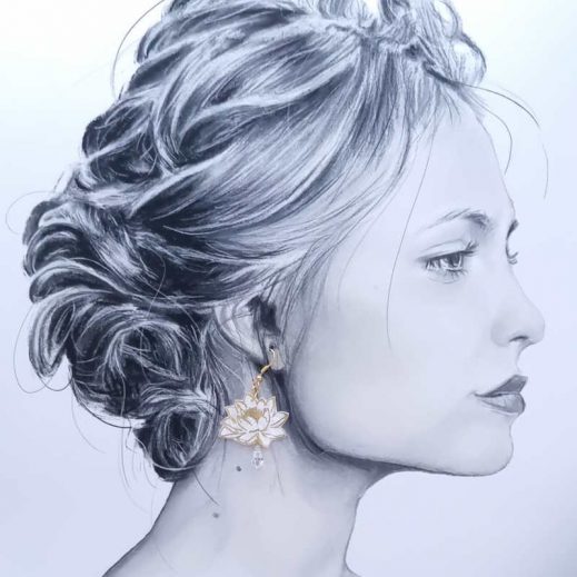 Boucles d'oreilles colibri et fleurs de lotus en TISSU liberty Ianthe Boucles d'oreilles colibri et fleurs de lotus en TISSU liberty Ianthe