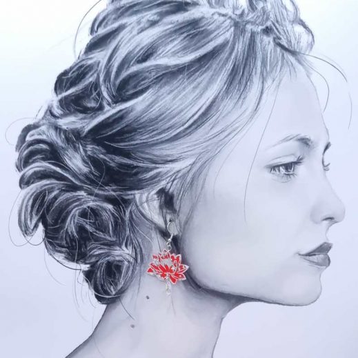 Boucles d'oreilles colibri et fleurs de lotus en TISSU liberty summer bloom Coquelicot Boucles d'oreilles colibri et fleurs de lotus en TISSU liberty summer bloom Coquelicot