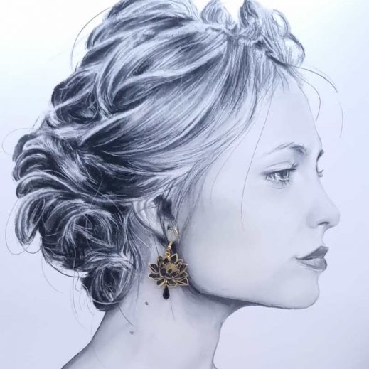 Boucles d'oreilles colibri et fleurs de lotus en TISSU liberty Erica noir Boucles d'oreilles colibri et fleurs de lotus en TISSU liberty Erica noir