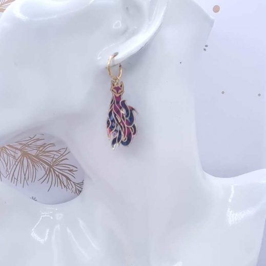Boucles d'oreilles renard Kitsune en TISSU liberty perséphone violine Boucles d'oreilles renard Kitsune en TISSU liberty perséphone violine