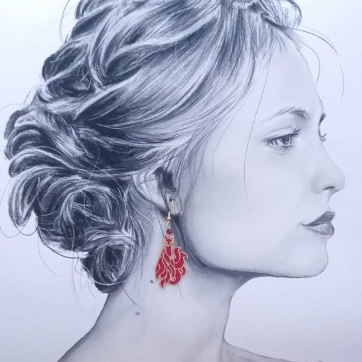 Boucles d'oreilles renard Kitsune en TISSU Uni Rouge Cerise Boucles d'oreilles renard Kitsune en TISSU Uni Rouge Cerise