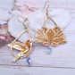 Boucles d'oreilles colibri et fleurs de lotus en TISSU Sakura ocre