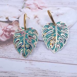 Boucles d'oreilles feuilles de monstera en TISSU liberty donna leigh jade
