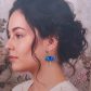 Boucles d'oreilles colibri et fleurs de lotus en TISSU Hanako bleu