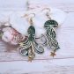 Boucles d'oreilles méduse et poulpe pieuvre en Tissu japonese star green