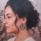 Boucles d'oreilles cercle et lys en Tissu liberty Wiltshire bleu nuit