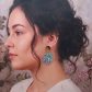 Boucles d'oreilles feuilles de monstera en TISSU japonais Sakura bleu