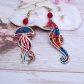 Boucles d'oreilles Hippocampe et méduse en liberty Ciara pétrole perle cristal