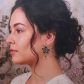 Boucles d'oreilles grandes créoles fleurs de tiaré en TISSU liberty Héritage garden agrume