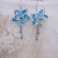 Boucles d'oreilles grandes créoles fleurs de tiaré en TISSU liberty Betsy mint and lemon