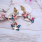 Boucles d'oreilles colibri et fleurs en liberty Ciara pétrole
