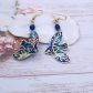 Boucles d'oreilles oiseaux stylisés en TISSU liberty strawberry thief denim et perle de cristal