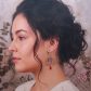 Boucles d'oreilles oiseau stylisé et fleurs de cerisier en TISSU liberty Ciara pétrole
