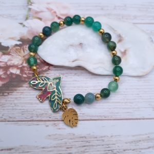 Bracelet élastique oiseau en liberty donna leigh jade et perles d'agate verte