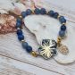 Bracelet élastique hibiscus en liberty Pepper blue et perles d'AVENTURINE bleues