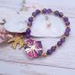 Bracelet élastique hibiscus en petit pan Hanako violet et perles d'Améthyste du brésil